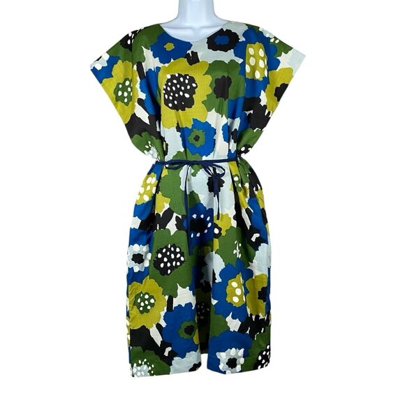 SOU SOU Muslin Wool Kantoui Dress Handprinted Kyoto Japan Bold Floral Artsy - Picture 1 of 16